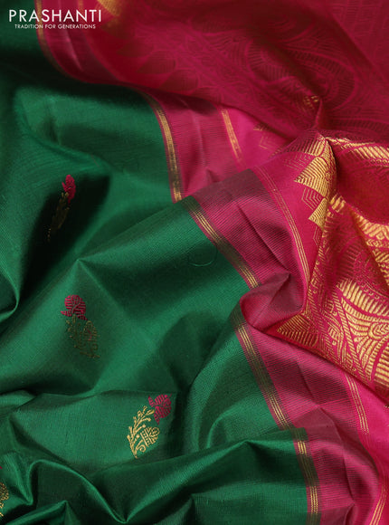 Pure kanchipuram silk saree green and pink with zari woven buttas and rich zari woven border