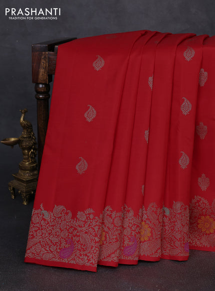 Pure kanchipuram silk saree red with zari woven buttas and zari woven designer border