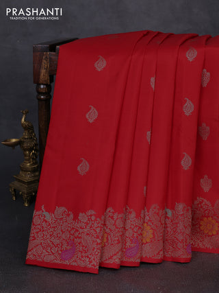 Pure kanchipuram silk saree red with zari woven buttas and zari woven designer border