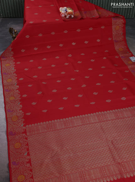 Pure kanchipuram silk saree red with zari woven buttas and zari woven designer border