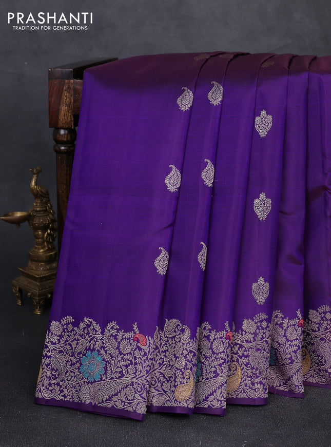 Pure kanchipuram silk saree violet with zari woven buttas and zari woven designer border