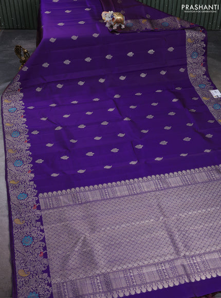 Pure kanchipuram silk saree violet with zari woven buttas and zari woven designer border
