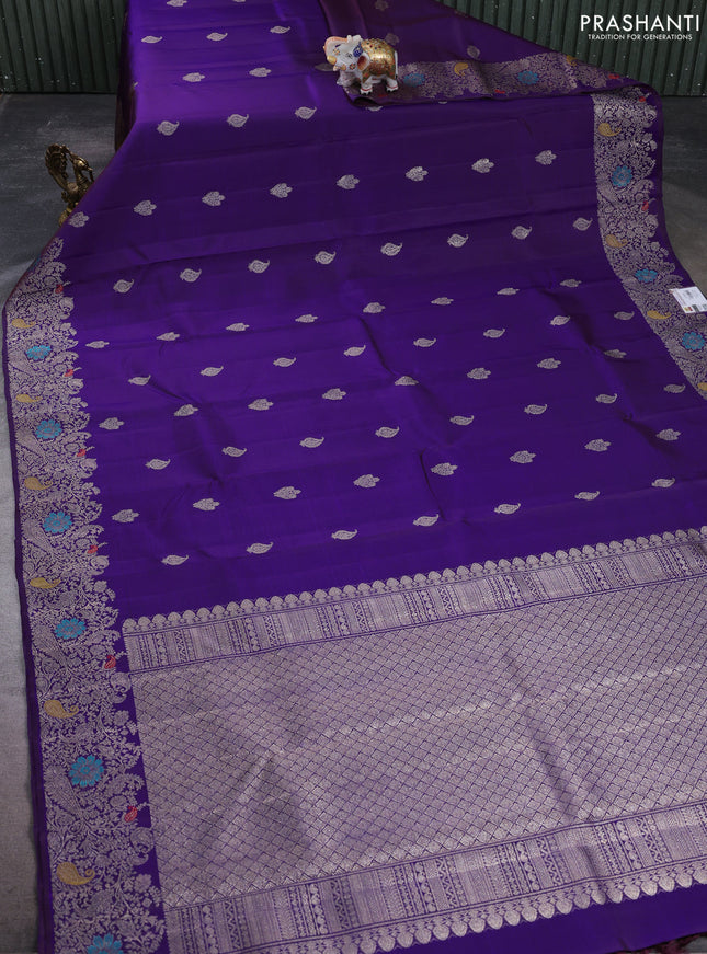 Pure kanchipuram silk saree violet with zari woven buttas and zari woven designer border