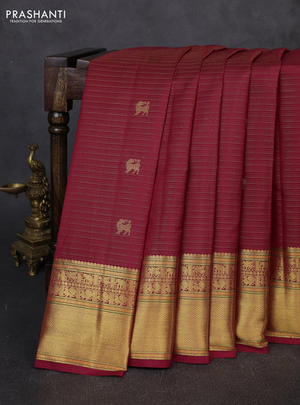 Pure kanchipuram silk saree maroon with allover vairaosi pattern & buttas and rich zari woven border