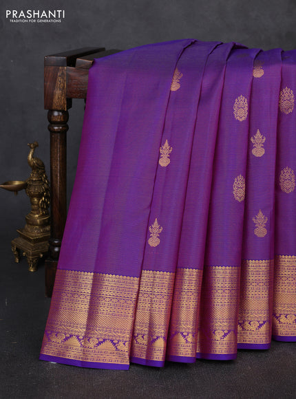 Pure kanchipuram silk saree purple with allover vairaosi pattern & buttas and zari woven border