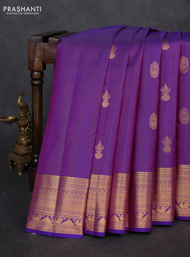 Pure kanchipuram silk saree purple with allover vairaosi pattern & buttas and zari woven border