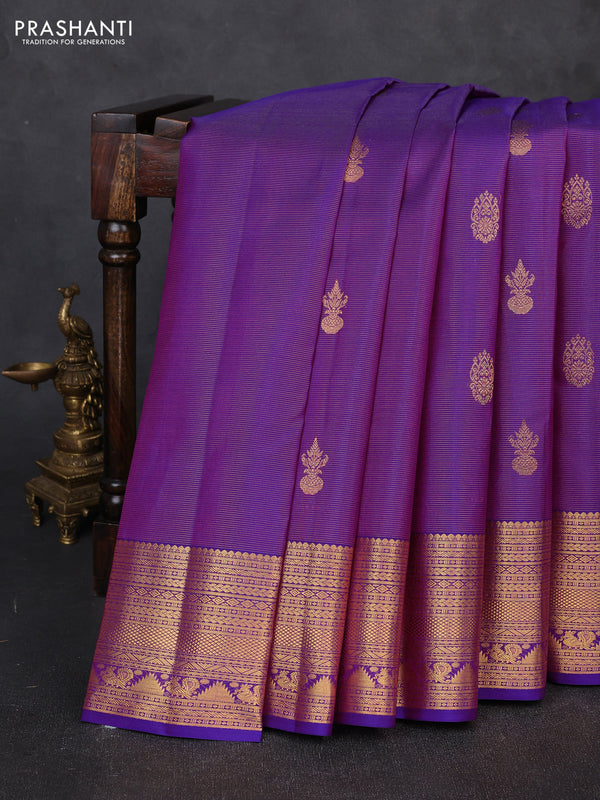 Pure kanchipuram silk saree purple with allover vairaosi pattern & buttas and zari woven border