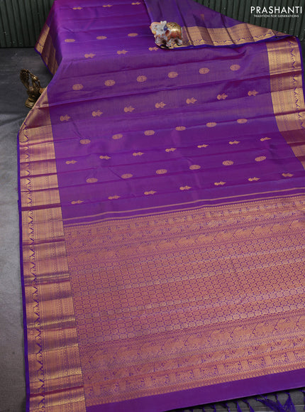 Pure kanchipuram silk saree purple with allover vairaosi pattern & buttas and zari woven border