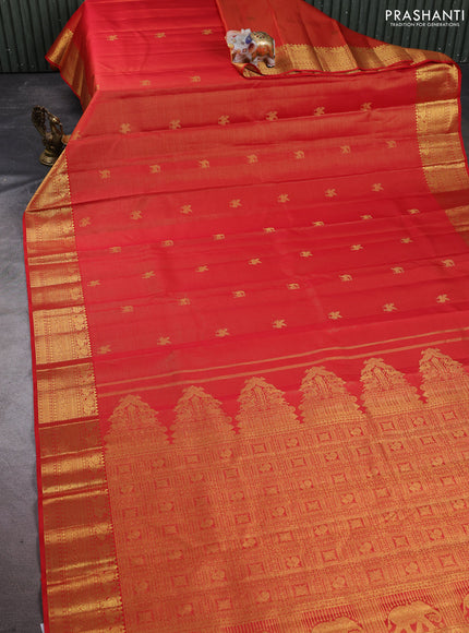 Pure kanchipuram silk saree red with allover vairaosi pattern & buttas and zari woven border
