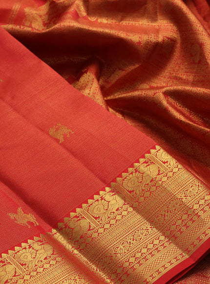 Pure kanchipuram silk saree red with allover vairaosi pattern & buttas and zari woven border