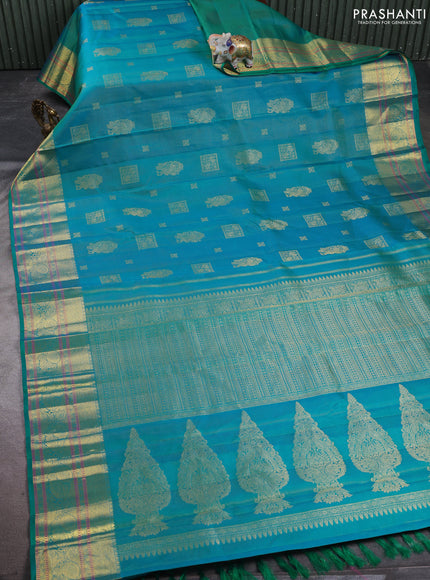 Pure kanchipuram silk saree teal blue with allover vairaosi pattern & buttas and zari woven border