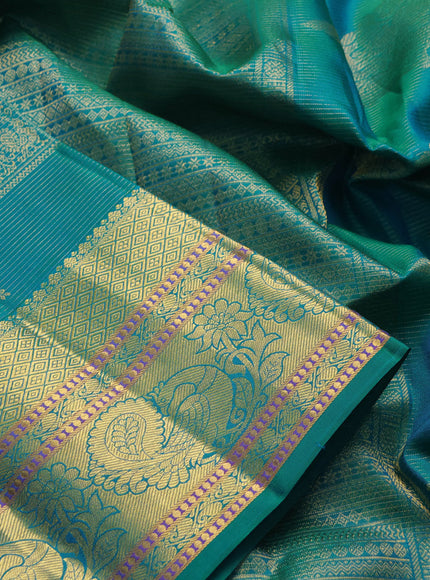 Pure kanchipuram silk saree teal blue with allover vairaosi pattern & buttas and zari woven border