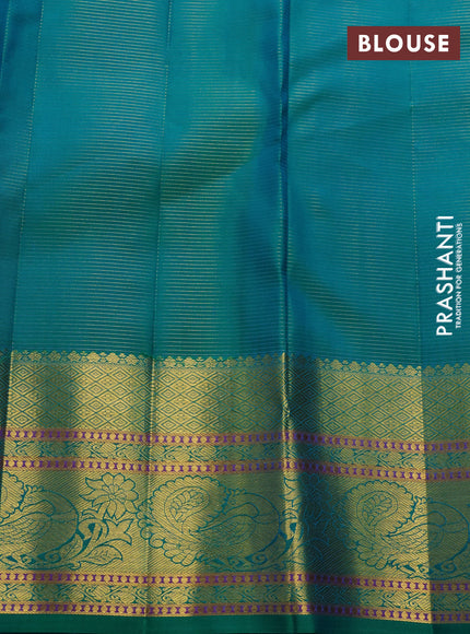 Pure kanchipuram silk saree teal blue with allover vairaosi pattern & buttas and zari woven border