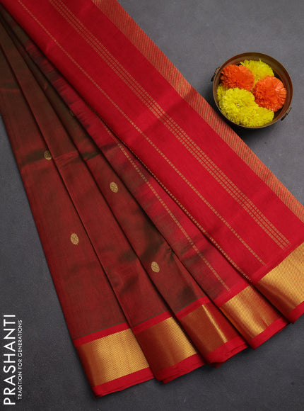 Silk cotton saree dual shade of manthulir green and red with rudhraksha zari woven buttas and zari woven border