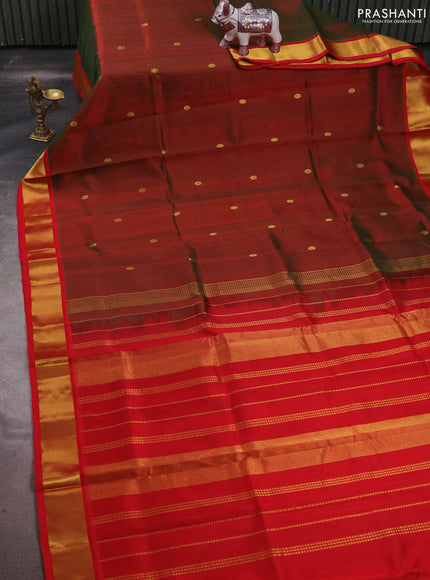 Silk cotton saree dual shade of manthulir green and red with rudhraksha zari woven buttas and zari woven border