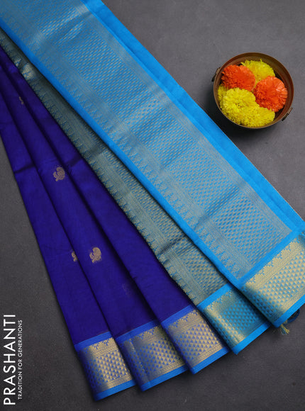Silk cotton saree blue and cs blue with zari woven buttas and zari woven border