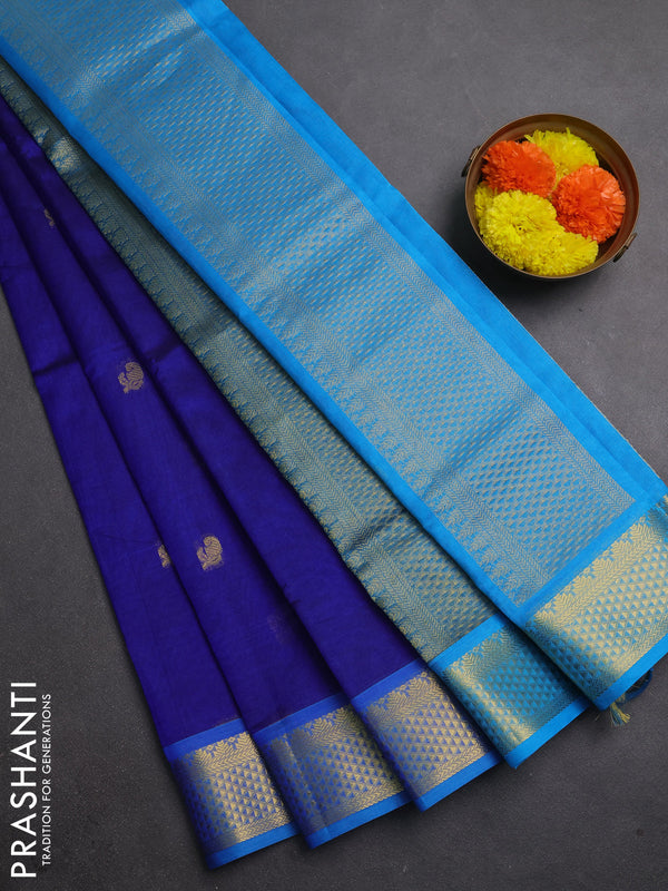 Silk cotton saree blue and cs blue with zari woven buttas and zari woven border