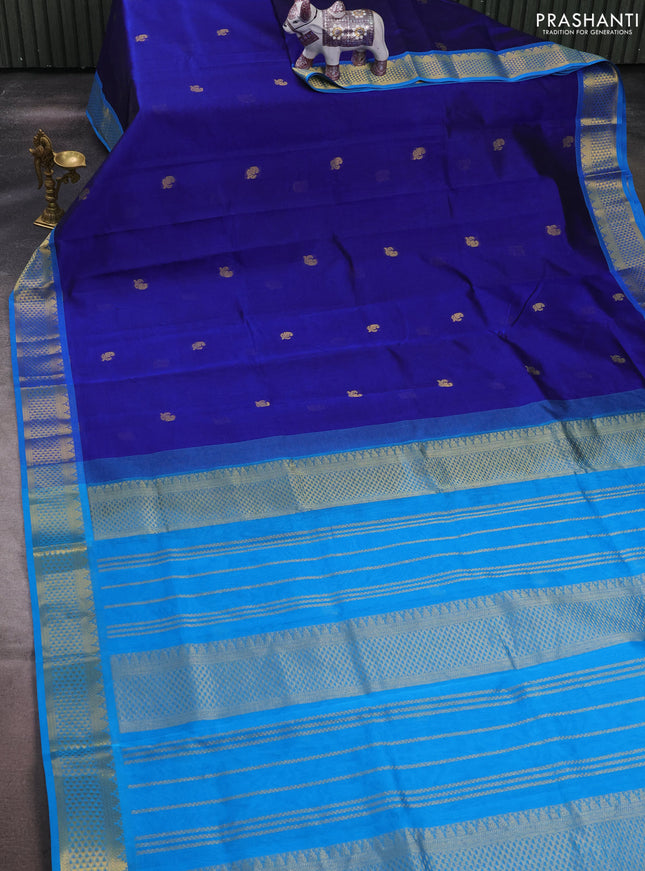 Silk cotton saree blue and cs blue with zari woven buttas and zari woven border
