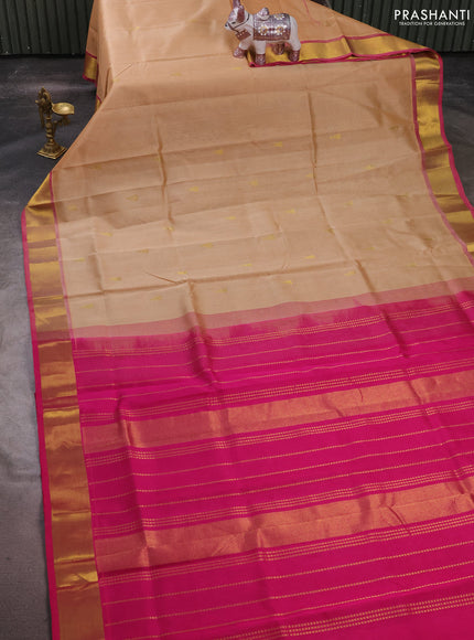 Silk cotton saree sandal and pink with zari woven temple buttas and zari woven border