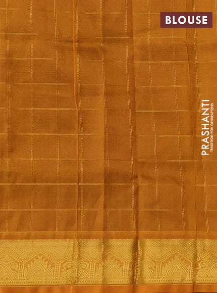 Silk cotton saree blue and mustard yellow with allover zari checks & buttas and zari woven border
