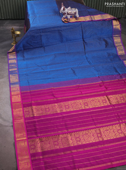 Silk cotton saree cs blue and magenta pink with allover lakshadeepam pattern and zari woven border