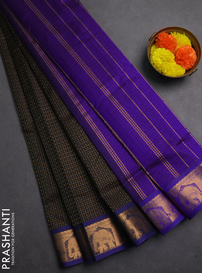 Silk cotton saree deep violet and violet with allover lakshadeepam pattern and zari woven border