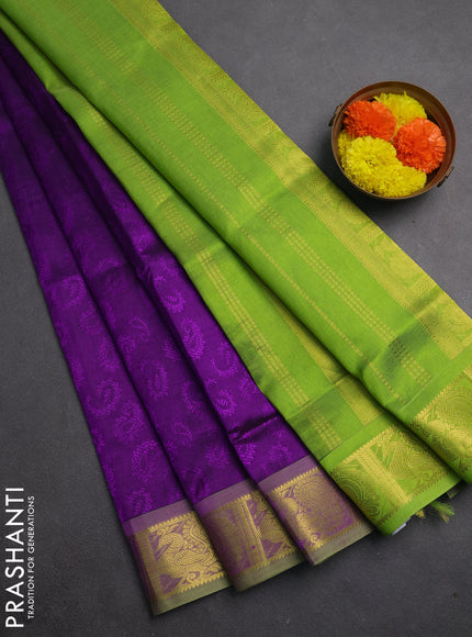 Silk cotton saree purple and light green with allover self emboss jacquard and annam zari woven border