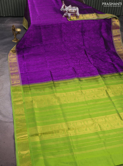 Silk cotton saree purple and light green with allover self emboss jacquard and annam zari woven border