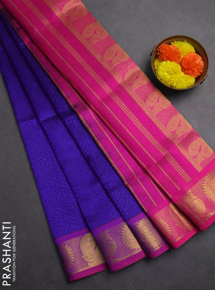 Silk cotton saree violet and pink with allover self emboss jacquard and zari woven border