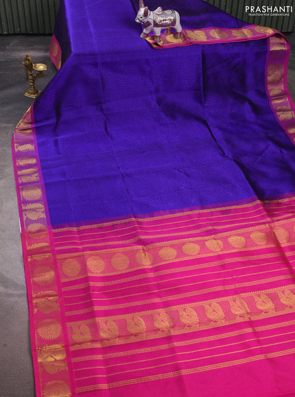 Silk cotton saree violet and pink with allover self emboss jacquard and zari woven border