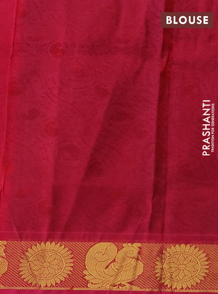Silk cotton saree peacock green and pink with allover self emboss jacquard and zari woven border