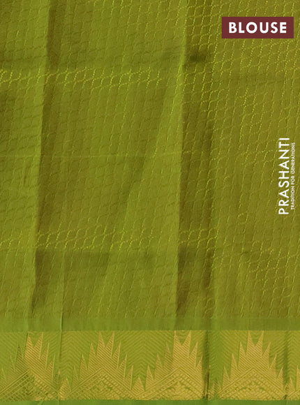 Silk cotton saree pink and light green with allover self emboss jacquard and temple zari woven border