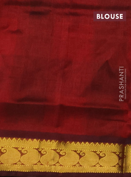 Silk cotton saree red bottle green and maroon with allover paalum pazhamum checks & zari buttas and paisley zari woven border