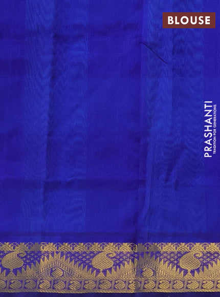 Silk cotton saree cs blue and blue with allover paalum pazhamum checks & zari buttas and temple & paisley zari woven border