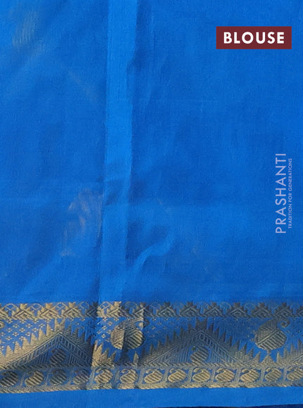 Silk cotton saree lime yellow and cs blue with allover paalum pazhamum checks & zari buttas and temple & paisley zari woven border