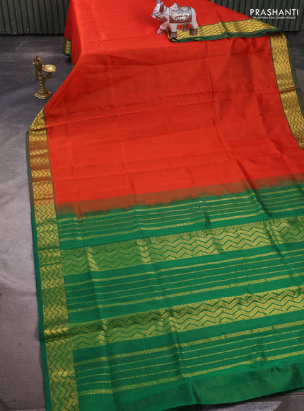 Silk cotton saree orange and green with allover vairaosi pattern and zari woven border