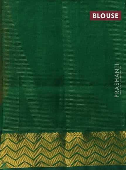Silk cotton saree orange and green with allover vairaosi pattern and zari woven border