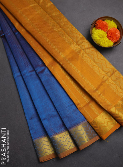Silk cotton saree cs blue and mustard yellow with allover vairaosi pattern and zari woven border