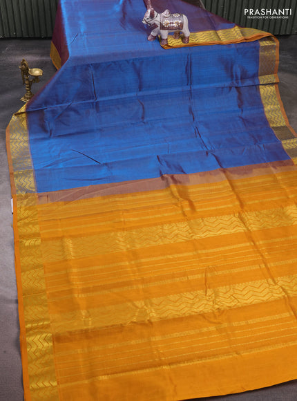 Silk cotton saree cs blue and mustard yellow with allover vairaosi pattern and zari woven border