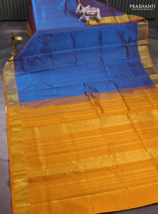 Silk cotton saree cs blue and mustard yellow with allover vairaosi pattern and zari woven border