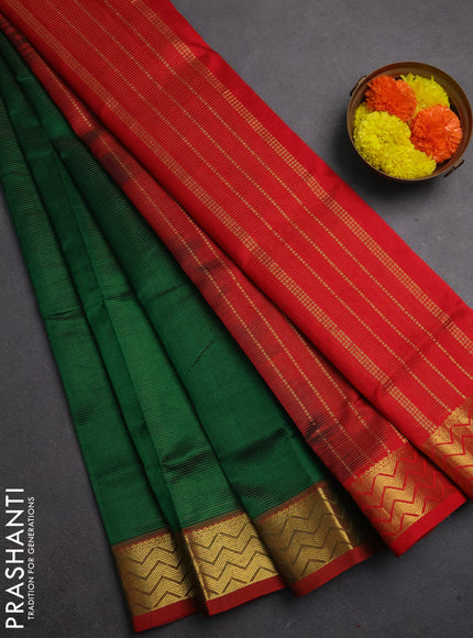 Silk cotton saree green and red with allover vairaosi pattern and zari woven border