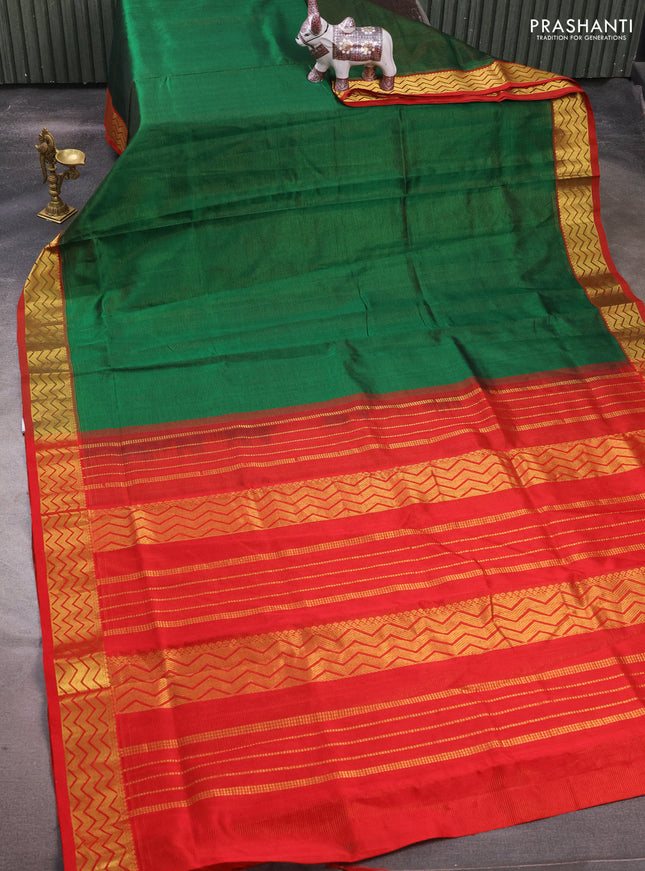 Silk cotton saree green and red with allover vairaosi pattern and zari woven border