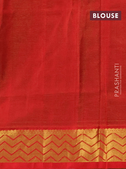 Silk cotton saree green and red with allover vairaosi pattern and zari woven border