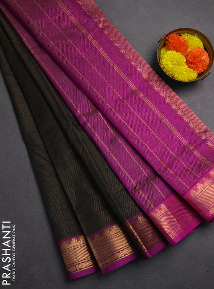 Silk cotton saree black and purple with allover vairaosi pattern and zari woven border