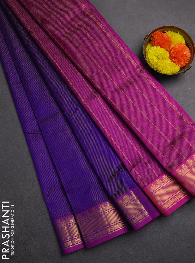 Silk cotton saree violet and magenta pink with allover vairaosi pattern and zari woven border