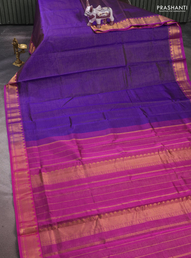 Silk cotton saree violet and magenta pink with allover vairaosi pattern and zari woven border