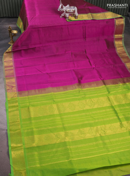 Silk cotton saree purple and light green with allover vairaosi pattern and zari woven border