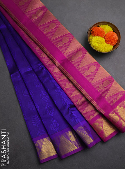 Silk cotton saree violet and magenta pink with allover self emboss jacquard and zari woven border
