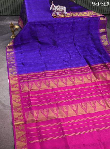 Silk cotton saree violet and magenta pink with allover self emboss jacquard and zari woven border