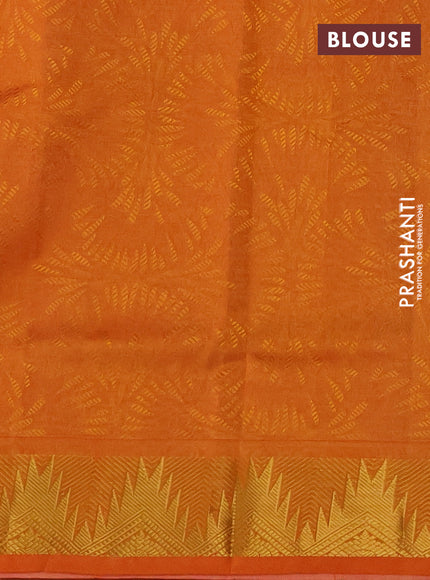 Silk cotton saree cream and orange with allover self emboss jacquard and zari woven border